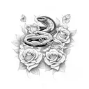 snake with roses and butterflies  tattoo design idea