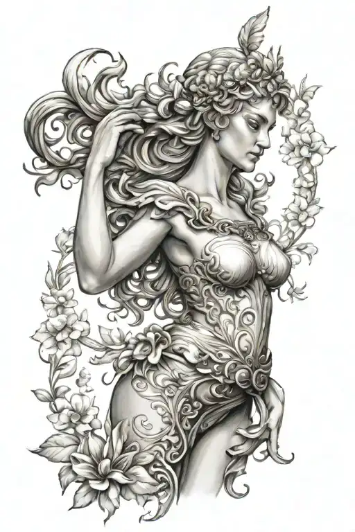 realistic beautiful full body Aphrodite goddess tattoo design idea