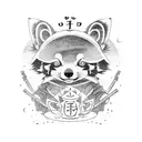 A red panda dressed as a wizard casting a spell with Japanese kanji characters in the background, blending elements of Japanese culture and magic tattoo design idea