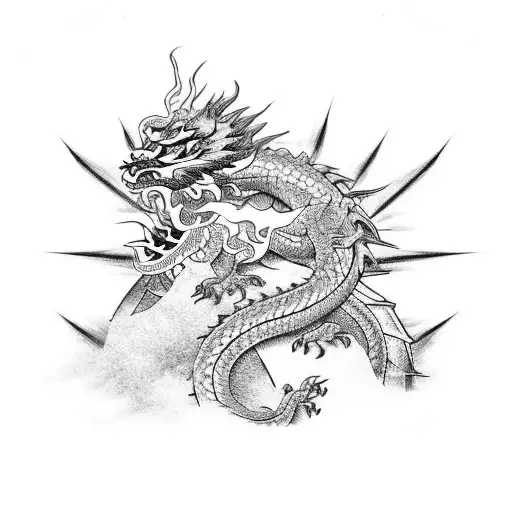 Dragon and Tiger in a traditional Korean art style tattoo design idea