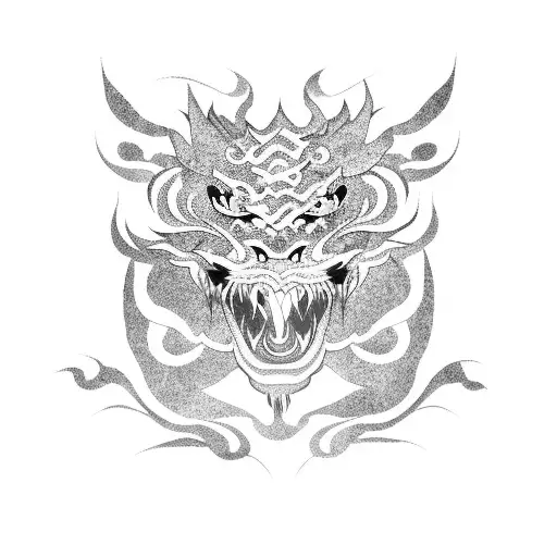Dragon and Tiger in a traditional Korean art style tattoo design idea