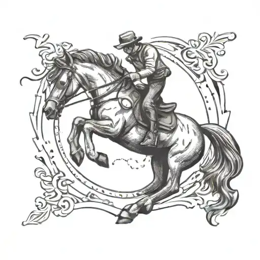Minimalist tattoo with a horseshoe with a horse in it. In a country-western style. tattoo design idea