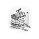 A stack of books with musical notes floating out of them tattoo design idea