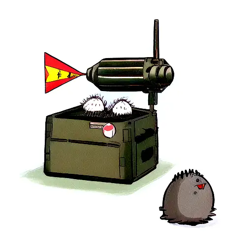 an agressive porcupine that holds a military man-portable air-defence system   tattoo design idea