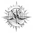  compass , sea , mountains , anchor , boat , backpack , plane , trees , sun  tattoo design idea