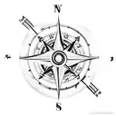  compass , sea , mountains , anchor , boat , backpack , plane , trees , sun  tattoo design idea