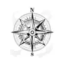  compass , sea , mountains , anchor , boat , backpack , plane , trees , sun  tattoo design idea