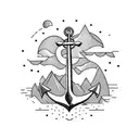  , sea , mountains , anchor , boat , backpack , plane , trees , sun  tattoo design idea