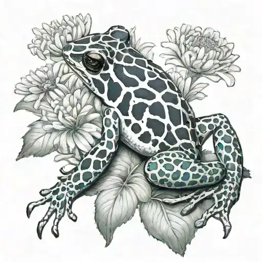 poison dart frog with chrysanthemums   tattoo design idea