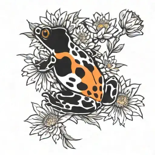 poison dart frog with chrysanthemums   tattoo design idea