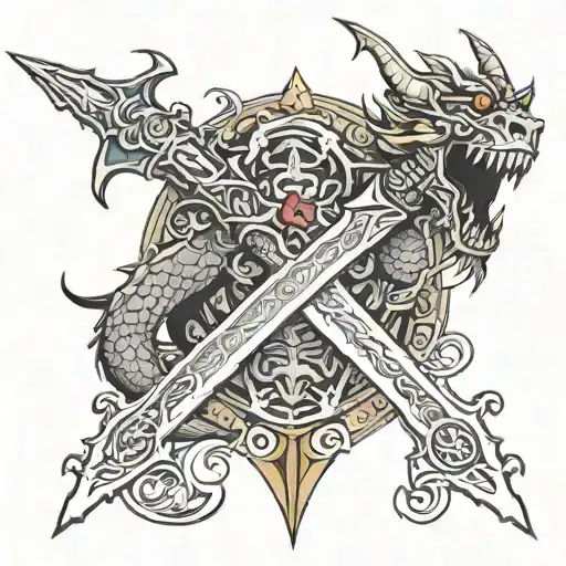dragonslayer sword with guts eyes covering the metal  tattoo design idea