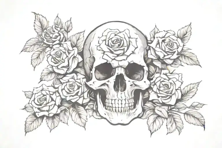 skull and roses growing inside tattoo design idea