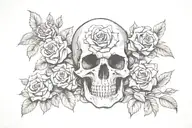 skull and roses growing inside tattoo design idea
