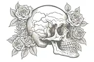 skull and roses growing inside tattoo design idea
