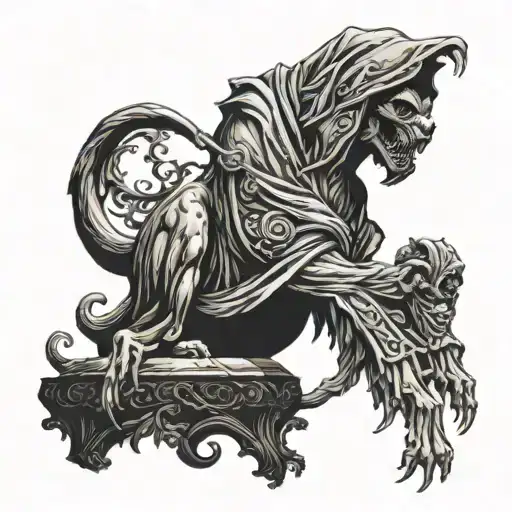 presa canario mauling grim reaper in cemetery  tattoo design idea