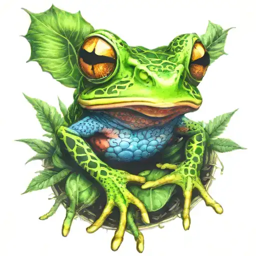 amazon jungle kambo frog shaman psychedelic fractal tattoo design idea