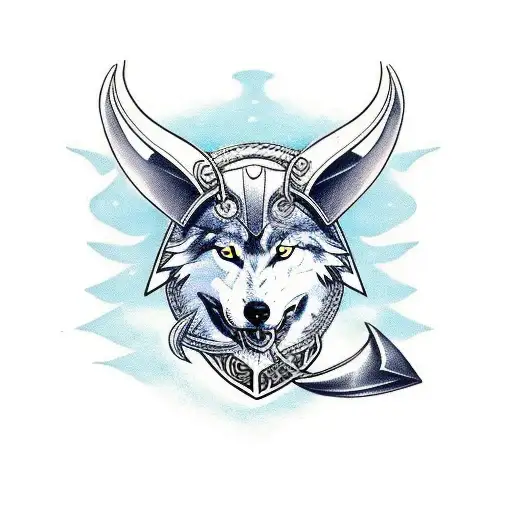 viking with a wolf on top of his head tattoo design idea