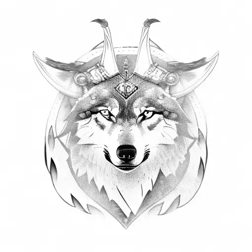 viking with a wolf skin on top of his head tattoo design idea