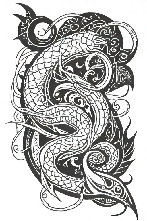 Hawaiian fishing hook intertwined tattoo design idea