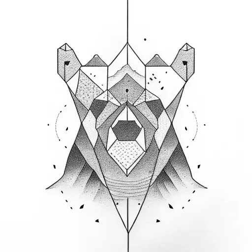 the bear has mountains and a forest inside it, followed by a bear cub tattoo design idea