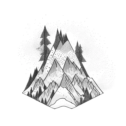 the bear has mountains and a forest inside it, followed by a bear cub tattoo design idea