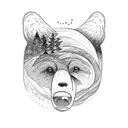 the bear has mountains and a forest inside it, followed by a bear cub tattoo design idea