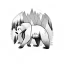 the bear has mountains and a forest inside it, followed by a bear cub tattoo design idea