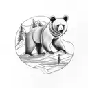 the bear has mountains and a forest inside it, followed by a bear cub tattoo design idea