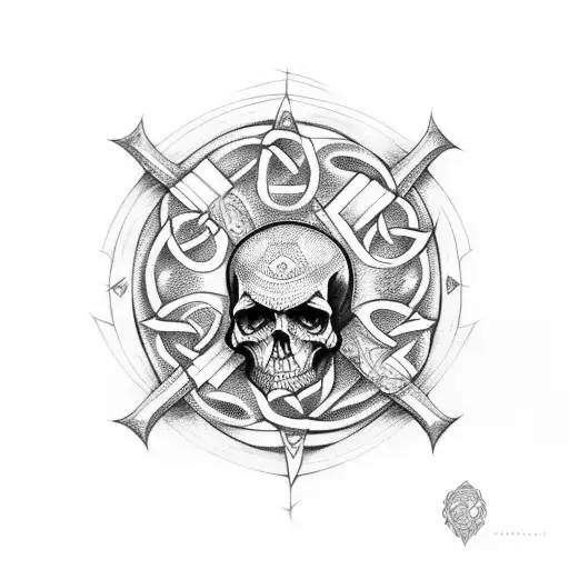 celtic design with shading and skulls tattoo design idea