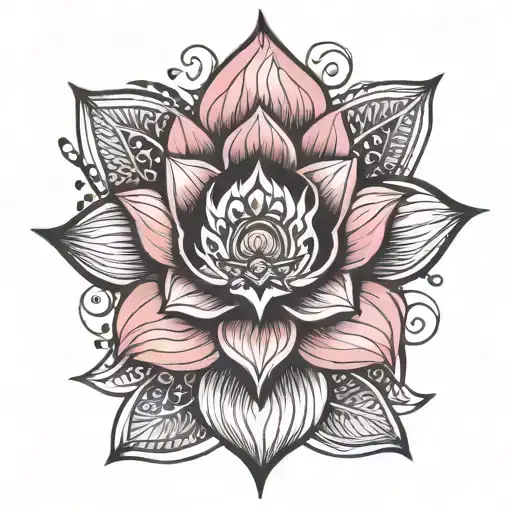pink lotus depicting awareness third eye depicts acceptance and waves depicts surrender tattoo design idea