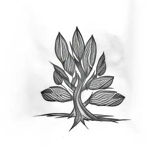 thigh tattoo of olive tree representing palestine and keffiyeh tattoo design idea