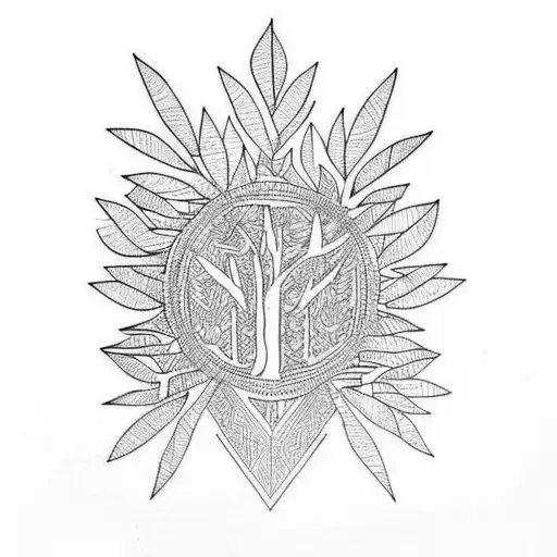 thigh tattoo of olive tree and keffiyeh around it  tattoo design idea