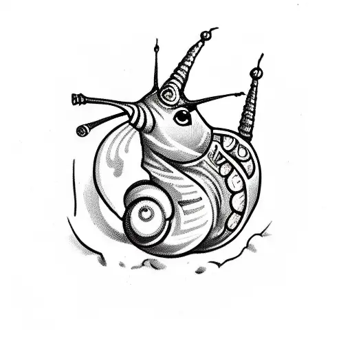 A snail with a jar of poison. the pentagram on the shell. black eyes, good quality.8k tattoo design idea