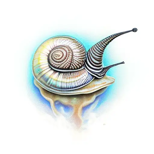 A snail with a jar of poison. the pentagram on the shell. black eyes, good quality.8k tattoo design idea