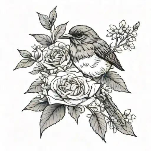 July august November may April February birth flower with a Robin  tattoo design idea