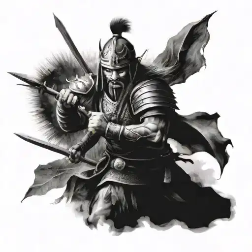 Combine elements of ancient warriors from different cultures into a unique and powerful design tattoo design idea
