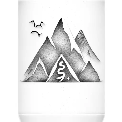 A coffee mug with the word 'family' written in mountain-inspired typography tattoo design idea