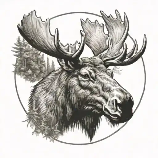 Moose head in a circle tattoo design idea