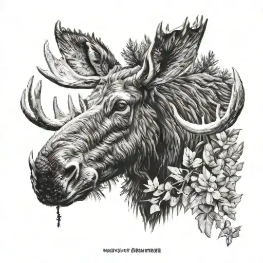 Moose head surrounded tattoo design idea