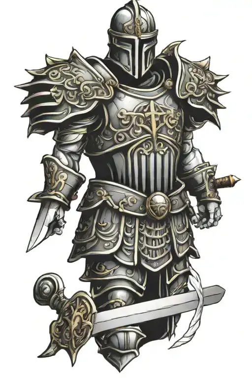 Roman armor holding a sword tattoo design idea