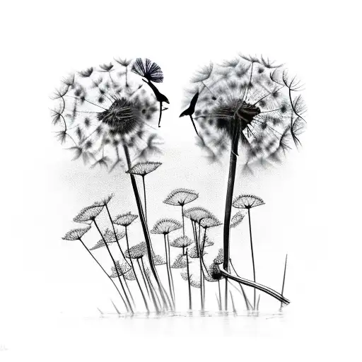 Dandelion with 3 birds  in praying hands d  tattoo design idea