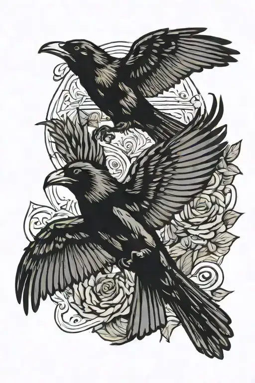 crows chasing a butterfly flying tattoo design idea