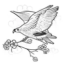 flying hawk silhouette with cherry blossoms forming an arm band tattoo design idea