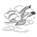 flying hawk silhouette with cherry blossoms forming an arm band tattoo design idea