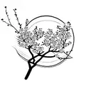 flying hawk silhouette with cherry blossoms forming an arm band tattoo design idea