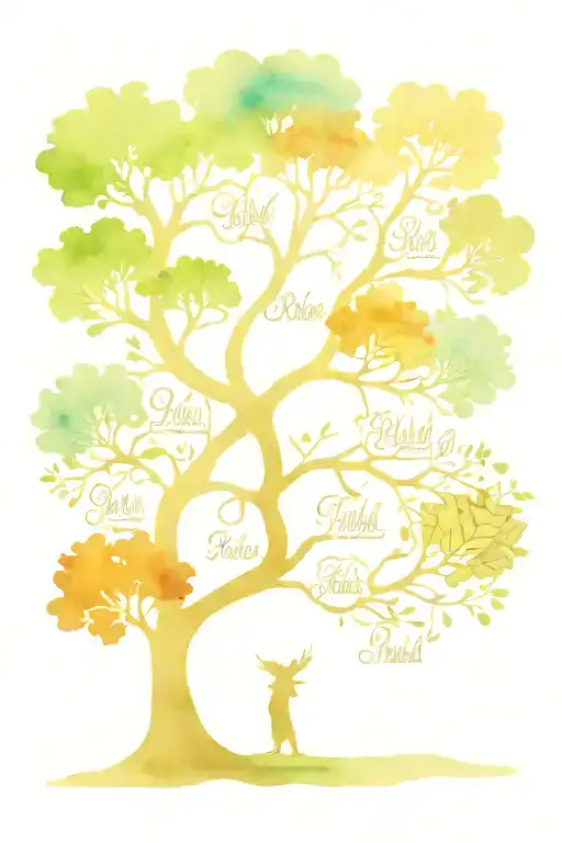 Family tree intertwined with names: Pam, Allison, Loki, Nicolas, Annikah, Paulina tattoo design idea
