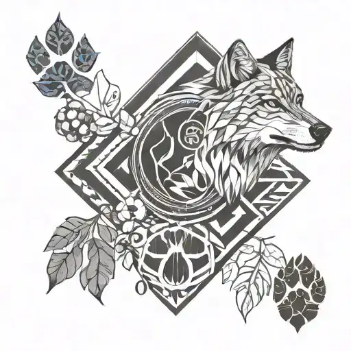 A geometric design incorporating coffee beans and wolf paw prints tattoo design idea