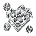 A geometric design incorporating coffee beans and wolf paw prints tattoo design idea