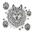 A geometric design incorporating coffee beans and wolf paw prints tattoo design idea