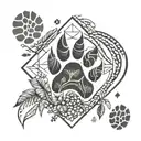 A geometric design incorporating coffee beans and wolf paw prints tattoo design idea